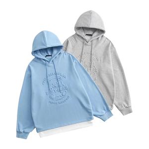 เสื้อฮู้ดดี้ผ้าฟลีซคอตตอนแห้งเร็วทรงหลวมโอเวอร์ไซส์แบบเรียบมีลายนูน สไตล์ใหม่สำหรับฤดูหนาว  รับสั่งทำได้  สำหรับผู้ชายและผู้หญิง - Product Image 2