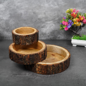 Juego de bandejas clásicas de madera con acabado brillante, tres platos artesanales de 5/7/9 pulgadas para uso en mesa, exhibición de alimentos en la cocina, India - Product Image 3