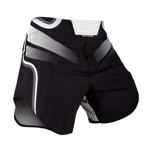 Celana pendek olahraga kualitas tinggi desain terbaru hitam kustom cetak sublimasi Logo pria Kickboxing bertarung pemuda Muay Thai pendek