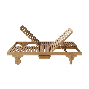 Chaise longue moderne en teck double réglable avec coussin et roulettes pour la piscine, la cour et la villa, utilisation en extérieur - Product Image 5