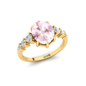 Bagues luxueuses en or massif 14 carats ornées de pierres précieuses en morganite naturelle 0.5ct Accent Diamond Pave Setting Unisex Ring - Product Image 4