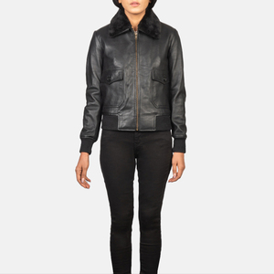 Veste en cuir en peau de mouton pour femme aviateur à prix bon marché, veste en cuir de motard Flight Bomber avec logo personnalisé - Product Image 5