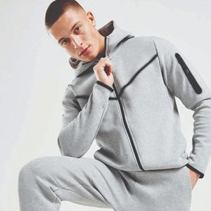 2025 diseño OEM 69% algodón 31% poliéster Heather Grey hombres Tech Fleece chándal con cremallera completa Sudadera con capucha Joggers pantalones de chándal - Product Image 4