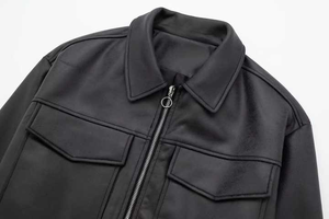 แจ็คเก็ตไบเกอร์มีสายคาดเอวแบบหลวมของผู้หญิงเสื้อแจ็คเก็ตหนังสีดำสไตล์ BF - Product Image 3