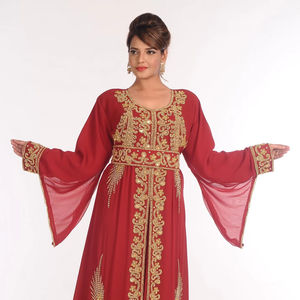 Caftanes islámicos bordados rojos Georgette - Product Image 1