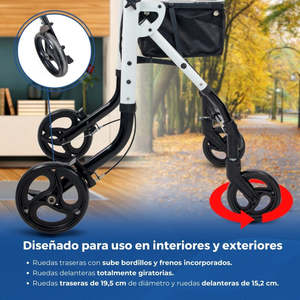 Olimpo Mobiclinic Marchette légère en aluminium pliable blanc avec poignée à levier unique Plateau à 4 roues et sac-Rollator - Product Image 4