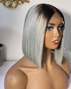 วิกผมแท้ติดลูกไม้ด้านหน้า,วิกผมบ๊อบหน้าจอ13X6โปร่งใสแบบตรงสีกำหนดเอง - Product Image 3