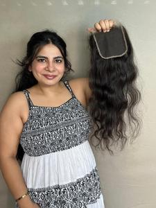 Vente en gros 5x5 Ondulés Main Élastique/Dentelle Fermeture Transparente Vierge Remy Extensions de Cheveux Humains Usine Directe De l'Inde - Product Image 3