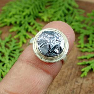 Bague en argent 92.5 avec silicone naturel rond 12mm pierre précieuse brute faite à la main délicate mignonne bijoux fins plaqué rhodium incrustation réglage - Product Image 4