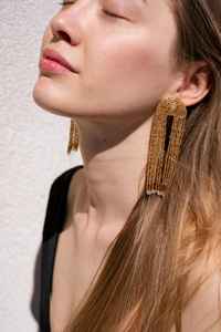 Boho <b>bead</b> earrings with turquoise design andy cascading <b>fringe</b>, unique jewelry gift - Product Image 2