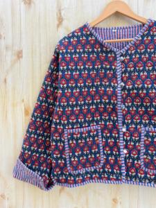 Chaqueta de algodón acolchada Reversible con estampado de bloque de mano indio para mujer, patrón Floral, prendas de vestir exteriores informales, botones, Jersey para todas las estaciones - Product Image 3