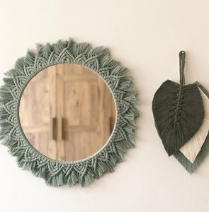 High QualityGreen Macrame <b>Mirror</b>, Single Round Macrame <b>Mirror</b>, Boho <b>Mirror</b> - Product Image 1