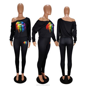 Conjunto Deportivo de 2 Piezas para Mujer, Sudadera con Pantalones Estampados, Ropa Deportiva Informal, Ropa Urbana al por Mayor, 100% Algodón, Secado Rápido - Product Image 3