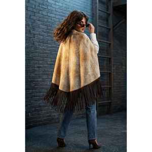 เสื้อคลุมหนังวัวมีพู่ตกแต่งด้วยวัสดุทอแบบตะวันตก - Product Image 4