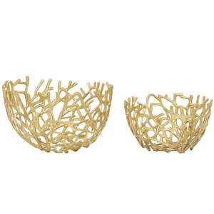 Precio al por mayor de oro de aluminio de metal coral hecho a mano recorte cuenco decorativo, Juego de 2 14 ", 12" W - Product Image 1