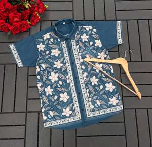 Mode tricot tissu demi manches Ombre imprimer coréen hommes chemise moderne à la mode vêtements pour hommes adapté pour temps chaud - Product Image 2