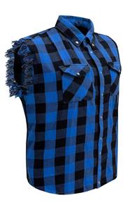 Camisa de Franela sin Mangas Premium Negra y Azul para Hombre, Estilo Motero Urbano, Algodón a Cuadros, Tallas Grandes - Product Image 2