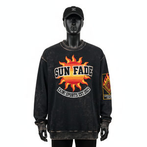เสื้อกันหนาวผ้าฝ้ายฟอกสีแดดแบบวินเทจ330GSM พรีเมี่ยม, เสื้อสเวตเชิ้ตผ้าฝ้ายสีดำสีส้มกราฟิกพิมพ์ลายสกรีนโลโก้ได้ตามต้องการ - Product Image 1