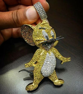 3.30Ct Corte redondo Real Moissanite Conejito Colgante de dibujos animados 14K Dos tonos Chapado en oro - Product Image 2