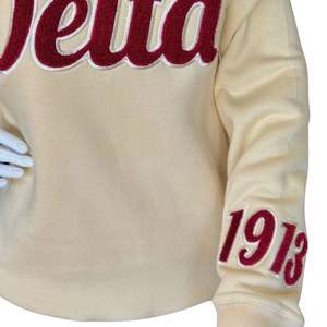 Neutral Delta 1913 Sleeve Chenille Crewneck Sweatshirt Premium Fleece Sorority Apparel Greek DST Cozy Winter Top - Product Image 4