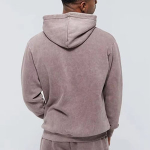 Survêtement délavé à l'acide pour homme, vêtement d'hiver, look décontracté, col à capuche, couleur unie, poids lourd, respirant, 100% coton - Product Image 6