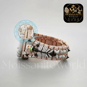 Reloj de pulsera mecánico de esqueleto con calavera de oro rosa y moissanita para hombre, estilo hip hop - Product Image 4