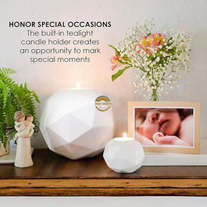 Modern Geometric White Cremation Urn Minimalist Ceramic <b>Memorial</b> Urn for Ashes Elegant Faceted Design by AYAANS - Product Image 6