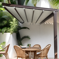 Pergola motorisée rétractable et pliable en aluminium, auvent imperméable avec éclairage LED pour patio, jardin, balcon, terrasse, villa, cour