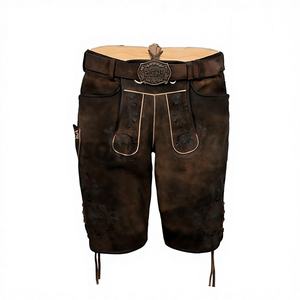 Shorts en cuir suédé marron unisexe, style traditionnel autrichien Trachten Dirndl Lederhosen, brodés, coupe-vent et anti-plis - Product Image 1