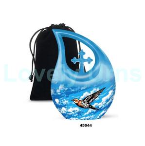 Venta caliente azul lágrima colibrí cremación urna para adultos para cenizas humanas urna cruzada decorativa con bolsa de terciopelo gratis - Product Image 1