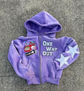 Ropa de calle con lavado ácido personalizada de alta calidad, parche bordado Vintage desgastado, Sudadera con cremallera, Sudadera con capucha French Terry - Product Image 2