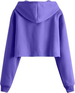 Sudadera con capucha recortada para mujer, jersey de manga larga informal de lana, Sudadera con capucha, cordón, bonito entrenamiento, manga acanalada, Tops cortos para mujer - Product Image 4