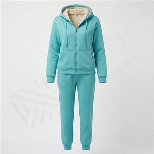 Ensemble de survêtement pour femmes, tenue de sport, 2 pièces, haut court, course à pied, vêtements de sport de gym, ensemble de jogging pour femmes, polaire doux, décontracté, hiver - Product Image 1