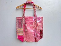 Tas Tote katun Bohemian wanita, tas Tote saku dalam, penutup ritsleting, tas bahu lucu buatan tangan, kain perca, katun murni