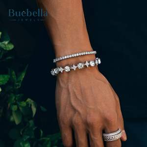 8mm 14K White Gold Plated 925 Sterling <b>Silver</b> VVS Moissanite Diamond Star Tennis Bracelet <b>for</b> <b>Men</b> - Product Image 2