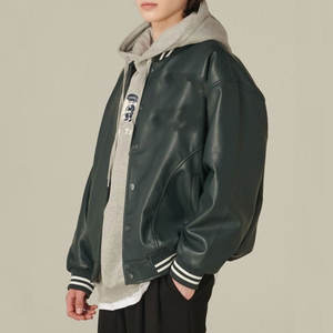 Veste Versity de style récent Veste Versity en cuir avec logo personnalisé Veste Versity en cuir noir unisexe unie pour hommes Veste Versity en cuir - Product Image 6