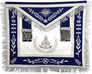 NEW design masonic regalia master mason navy blue lambskin leather apron silver embroidery with fringes at edges - Product Image 1