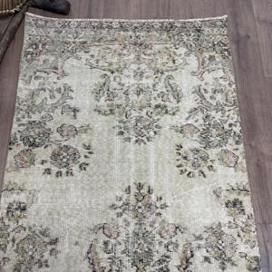 Alfombra Vintage de 3.3x9.3 pies, Alfombra Turca con Borde Gris de Lana - Product Image 4