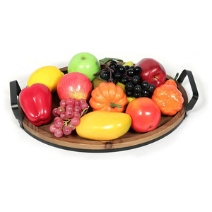 Bandeja de madera de mango ovalada de primera calidad con asas de metal duraderas Bandeja de madera elegante para mesa de centro Otomanos Exhibición de frutas y decoración del hogar - Product Image 4