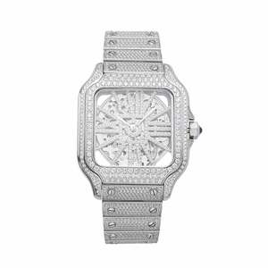 Montre squelette en or blanc 14 carats 42 mm avec moissanite 14,1 carats et bijoux de luxe pour bagues - Product Image 6