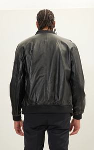 Veste sur mesure pour hommes en peau de mouton noir de haute qualité Nouveau col côtelé à la mode Stand Winter Season Breathable Leather - Product Image 3