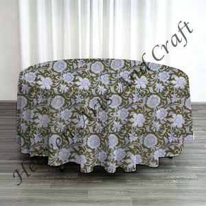 Christmas <b>Table</b> <b>Cloth</b> Indian Block Print Tablecloth Cotton Handmade Floral <b>Round</b> <b>Table</b> Cover - Product Image 2