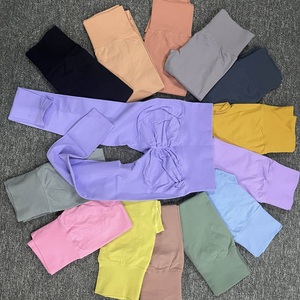 โลโก้ที่กําหนดเองขายร้อนกีฬาผู้หญิงยิมสวมใส่ V รูปร่างกางเกงขายาวเอวสูงกางเกงโยคะไม่มีรอยต่อ Scrunch ก้นยกกางเกงขายาวสําหรับฟิตเนส - Product Image 4