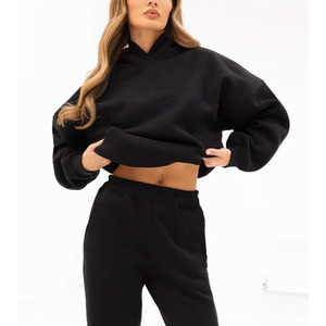 Conjunto de chándal de patrón sólido de ajuste personalizado para mujer, Jersey Vintage con capucha, Impresión de logotipo, proveedor OEM, fabricación de etiqueta privada - Product Image 4