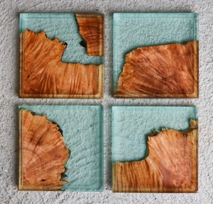 Posavasos redondo de resina Natural y madera para el hogar, posavasos de madera de acacia y resina epoxi personalizados de alta calidad, juego para beber té y café - Product Image 4
