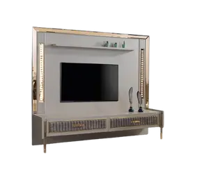Parede de TV de designer móveis de luxo na sala de estar cor bege parede de televisão moderna rtv