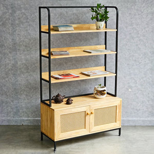 Étagère décorative en bois de caoutchouc au design scandinave avec compartiments (100x40x172cm) - Product Image 3