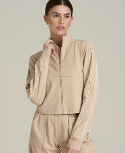 Nouveau sweat à capuche court zippé pour femme 2026, col montant, hiver, taille XS, 100 % coton molletonné, respirant, doux, tricoté, brodé - Product Image 1