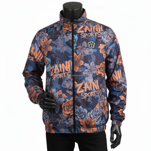 แจ็กเก็ตกันลมโพลีเอสเตอร์น้ำหนักเบาพิมพ์ลายดอกไม้สีฟ้าส้มกำหนดโลโก้ได้เอง - Product Image 3