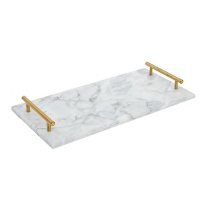 Plateau en marbre avec poignées dorées Décoration d'intérieur Vente chaude Plateau de service décoratif en marbre doré Meilleur prix - Product Image 6